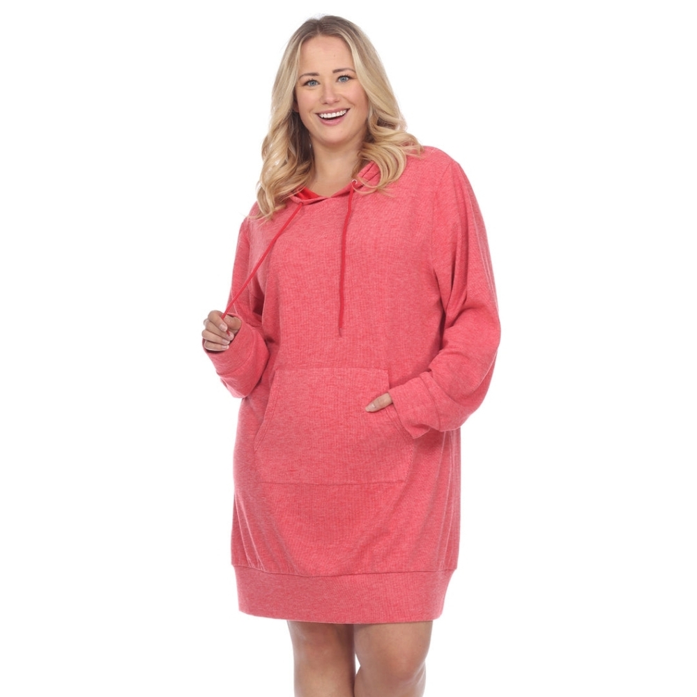 White Mark Long Line Hoodie Tunic sweatshirt dress Coral Red XL